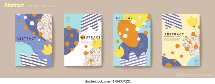 Abstract tulip flyer set with stripes and dotted ornaments