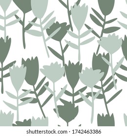 Resumen tulipán sin fisuras en estilo doodle sobre fondo blanco. Fondo floral. Papel de flores de verano. Diseño para tela, impresión textil, papel de envoltura, cubierta. Ilustración del vector