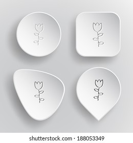 Abstract tulip. White flat vector buttons on gray background.