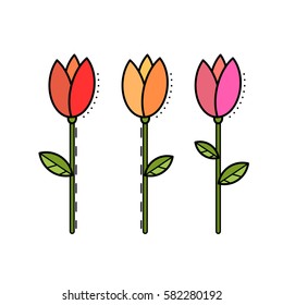 Abstract tulips flowers vector illustration, tulip bulbs, beauty banner, poster modern simple flat design, women's day print, tulip red flower isolated on white background.