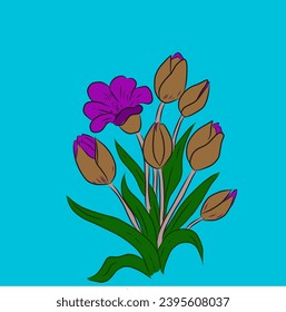 Abstract tulips vector illustration. tulips flower drawn on blue background. Vector illustration 