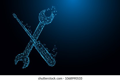 Abstract Tuning Tools and configuration symbols for lines and triangles, point connecting network on blue background. Illustration vector