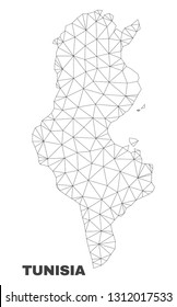 Abstract Tunisia map isolated on a white background. Triangular mesh model in black color of Tunisia map. Polygonal geographic scheme designed for political illustrations.