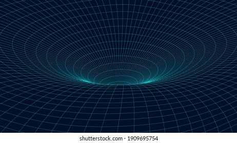 Abstract tunnel. 3D wireframe vector wormhole or vortex. Grid vector illustration.