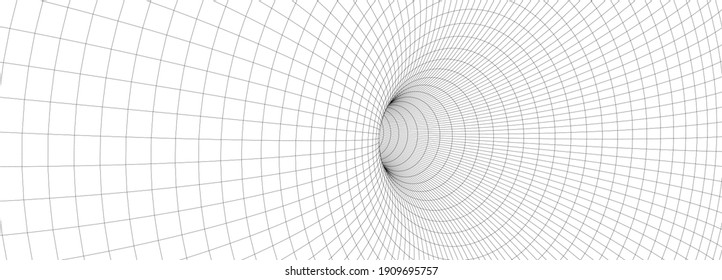 Abstract tunnel. 3D wireframe vector wormhole or vortex. Grid vector illustration.