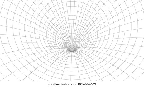 Abstract tunnel. 3D wireframe vector wormhole or vortex. Grid vector illustration.