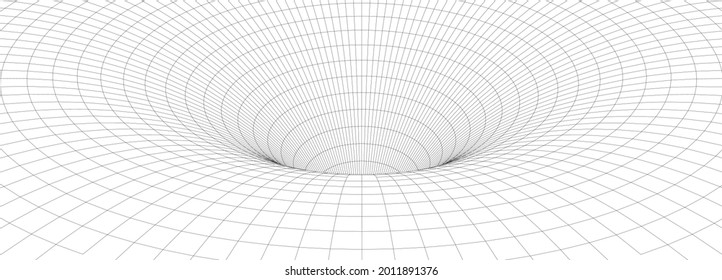 Abstract tunnel. 3D wireframe vector wormhole or vortex. Grid vector illustration.