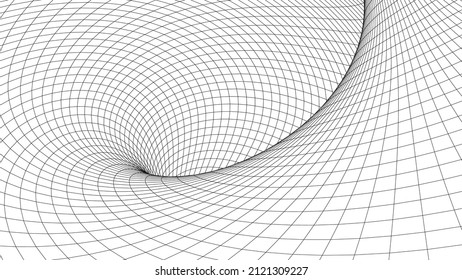 Abstract tunnel. 3D wireframe vector wormhole or vortex. Grid vector illustration.