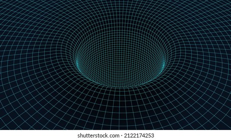 An abstract tunnel with a blue mesh structure. 3D grid of tunnels and corridors. Vector wormhole.