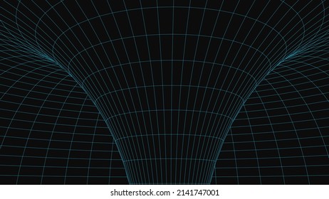An abstract tunnel with a blue mesh structure. 3D grid of tunnels and corridors. Vector wormhole.