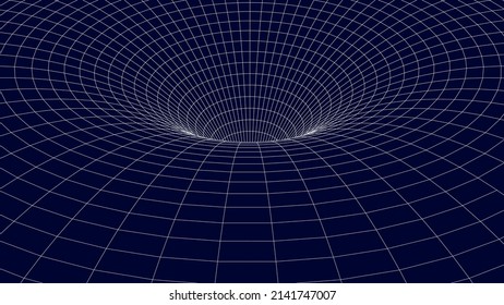 An abstract tunnel with a blue mesh structure. 3D grid of tunnels and corridors. Vector wormhole.