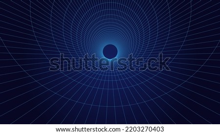 An abstract tunnel with a blue mesh structure. 3D grid of tunnels and corridors. Virtual reality framework. Vector wormhole.