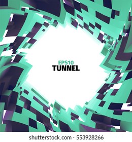 Abstract tunnel of boxes. Vortex border. 3d vector twist illustration