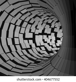 Abstract Tunnel. Futuristic Style. 3D Abstract Surface. Turning Tube Tunnel. Perspective Background. 