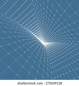 Abstract Tunnel Grid. 3d Vector Illustration. Can Be Used As Digital Dynamic Wallpaper, Technology Background. 