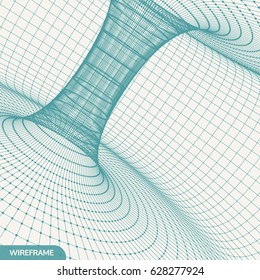 Resumen de la cuadrícula del túnel. Ilustración vectorial 3d. Se puede usar como fondo de pantalla dinámico digital, tecnología de fondo. 