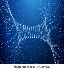 Cuadrícula de túnel abstracta. Estilo Tecnológico Futurista. La Superficie 3D Parece Embudo. Puntos brillantes de los Sectores de Túnel. Túnel del tubo giratorio. 3 quinquies Túnel o Tubo Resumen. Fondo de cuadrícula de perspectiva. 