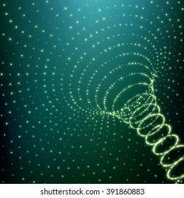 Abstract Tunnel Grid. Futuristic Technology Style. 3D Surface Looks Like Funnel. Glowing Points Form Tunnel Sectors. Turning Tube Tunnel. 3d Abstract Tunnel or Tube. Perspective Grid Background. 