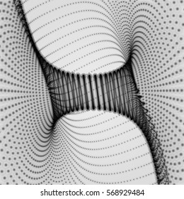 Abstract Tunnel Grid. Futuristic Technology Style. Array with Dynamic Particles. Vector Illustration with Dots.