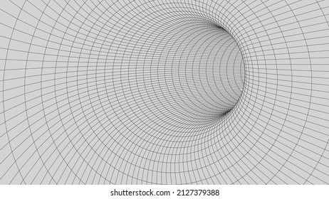 Ein abstrakter Tunnel mit einer Maschenstruktur. 3D-Netz von Tunneln und Korridoren. Vektorwurmloch.
