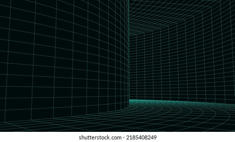 Un túnel abstracto con una estructura de malla. cuadrícula 3D de túneles y corredores. Agujero de vectores.