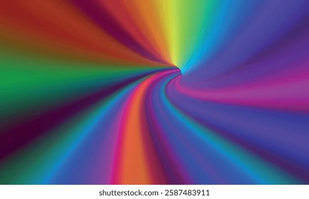 Abstract tunnel of a multicolor spectrum background. Gradient, red, colorful, golden, deeply, pink, swirl, green, multicolored, pink, blue, HD wallpaper. Rambo color sunburst background vector.