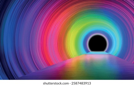 Abstract tunnel of a multicolor spectrum background. Gradient, red, colorful, golden, deeply, pink, swirl, green, multicolored, pink, blue, HD wallpaper. Rambo color sunburst background vector.