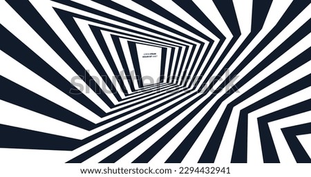 Abstract tunnel perspective. Optic art illustration. Black and white design. Modern long corridor. 3d vector patter for brochure, poster, presentation, flyer or banner.