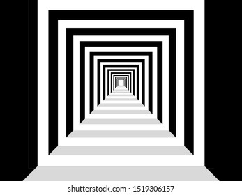 Abstract tunnel, psychedelic. A solid rectangle with a perspective into the distance.
