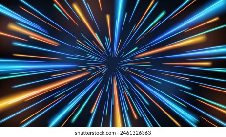 Abstract Tunnel Speed Light Starburst Background Dynamic Technology Concept, Vector Illustration