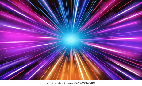 Abstract Tunnel Speed Light Starburst Background Dynamic Technology Concept, Vector Illustration