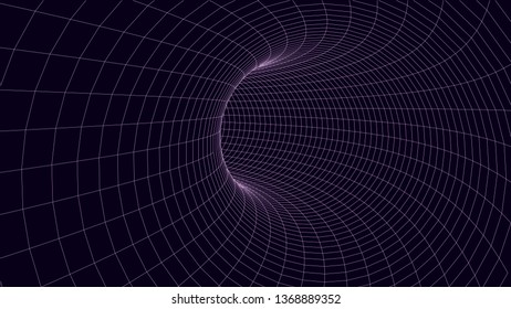 Abstract tunnel. Vector wormhole. 3D corridor mesh.
