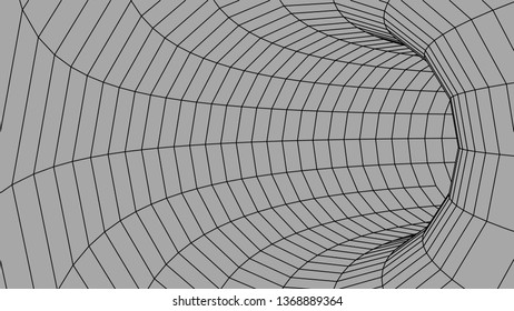 Abstract tunnel. Vector wormhole. 3D corridor mesh.