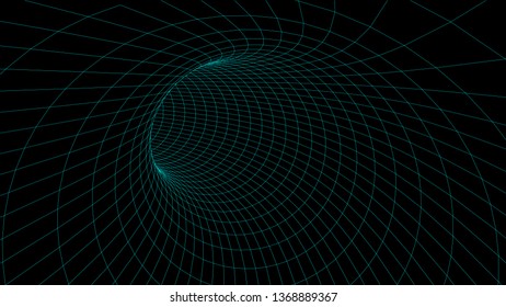 Abstract tunnel. Vector wormhole. 3D corridor mesh.