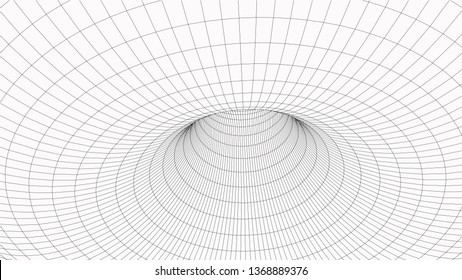 Abstract tunnel. Vector wormhole. 3D corridor mesh.