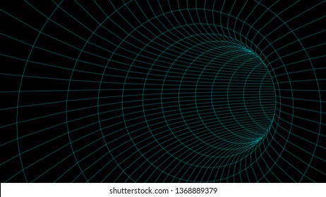Abstract tunnel. Vector wormhole. 3D corridor mesh.