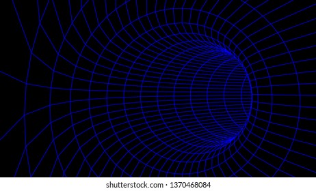 Abstract tunnel. Vector wormhole. 3D corridor mesh.