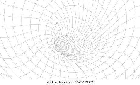 Abstract tunnel. Vector wormhole. 3D corridor mesh.