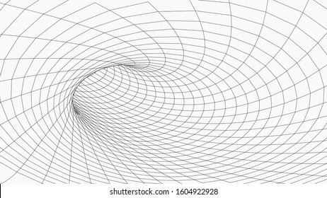 Abstract tunnel. Vector wormhole. 3D corridor mesh.