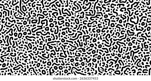 Abstract Turing pattern background. Trendy Black and white Turing pattern. Seamless brush pen textile doodle pattern grunge texture. Trendy modern ink artistic design. monochrome pattern. Vector art.