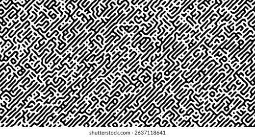 Abstract Turing pattern background. Trendy Black and white Turing pattern. Seamless brush pen textile doodle pattern grunge texture. Trendy modern ink artistic design. monochrome pattern. Vector art.