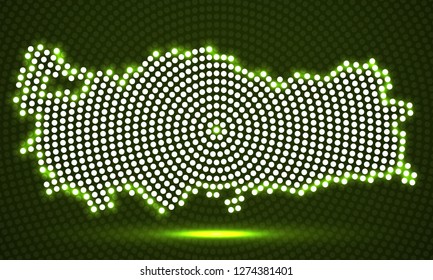 Abstract Turkey map of glowing radial dots