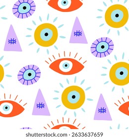 Abstract turkish evil eye seamless pattern. Greek magic astrology design. Vector background