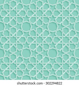 Abstract turquoise arabic art seamless pattern with shadow effect.