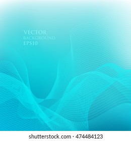 Abstract turquoise background with curved lines for brochure, website, flyer design. Motion wave. Vector illustration EPS10