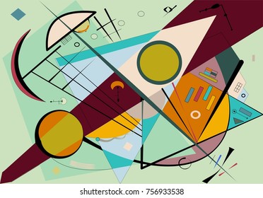 Abstract  turquoise background ,fancy  geometric and curved shapes , expressionism art style