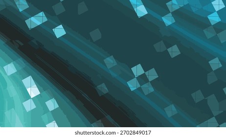 Abstract turquoise background with geometric shapes and light streaks for modern designs, Abstracts Twirl Blink Square, Stock royalty image.