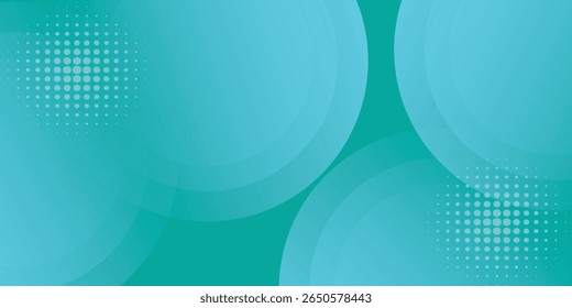 Abstract turquoise background with layered transparent circles and halftone dots, perfect for tech presentations, digital art, or modern design templates