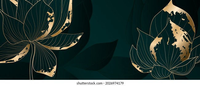 Abstract turquoise background with lotus flowers with golden elements for display on textiles, packaging and web