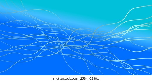 Abstract turquoise background wave beams. Blue gradient background with blurred white motion curves. Banner presentation design vector illustration. Blue base for website, print